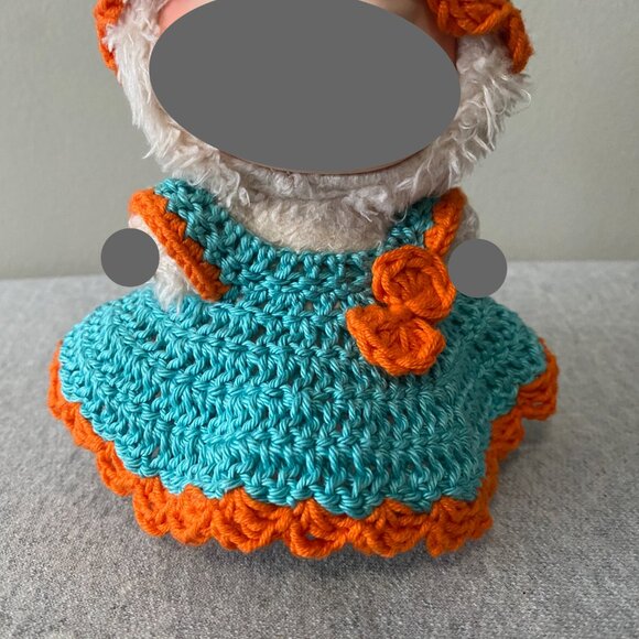 Handmade Crochet Blue Orange Outfit for 17cm Plush Doll 2-Piece Set - Picture 5 of 7